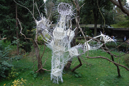 installation of bouroullecs' vegetal chairs at prague zoo