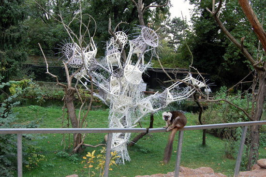 installation of bouroullecs' vegetal chairs at prague zoo