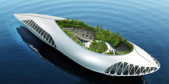 vincent callebaut's 'physalia' amphibious garden to clean waterways