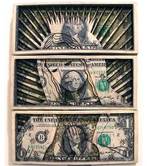 scott campbell: 'make it rain' money artworks