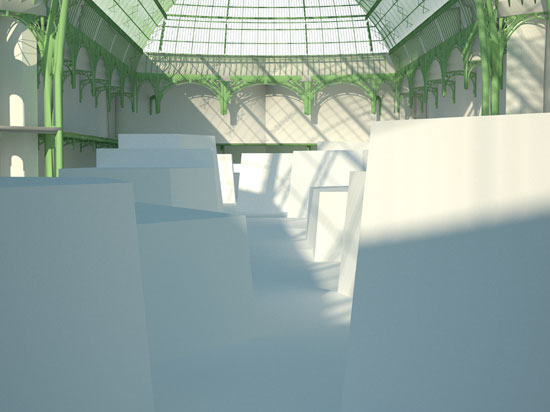 philippe rahm: 'white geology' scenography at la force de l'art 02, paris, france