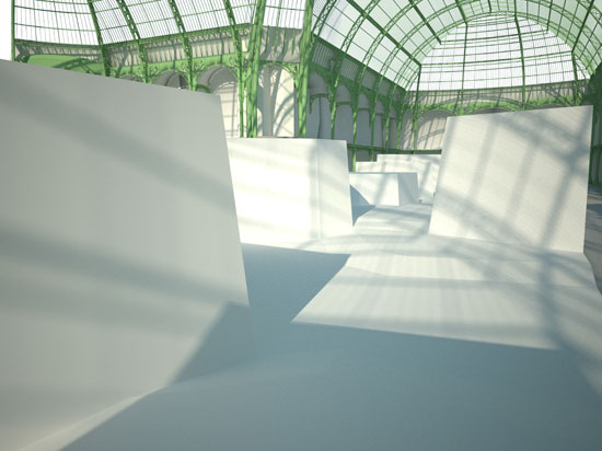 philippe rahm: 'white geology' scenography at la force de l'art 02, paris, france