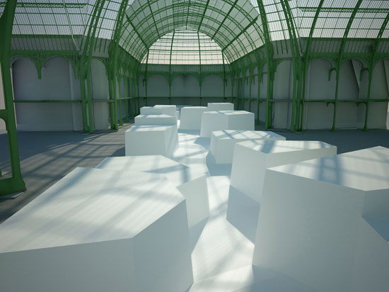 philippe rahm: 'white geology' scenography at la force de l'art 02, paris, france