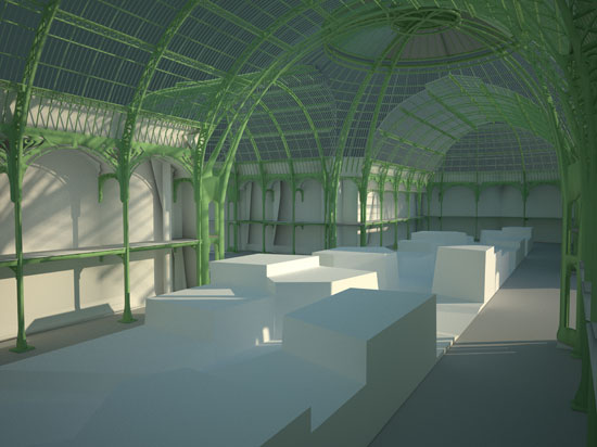 philippe rahm: 'white geology' scenography at la force de l'art 02, paris, france