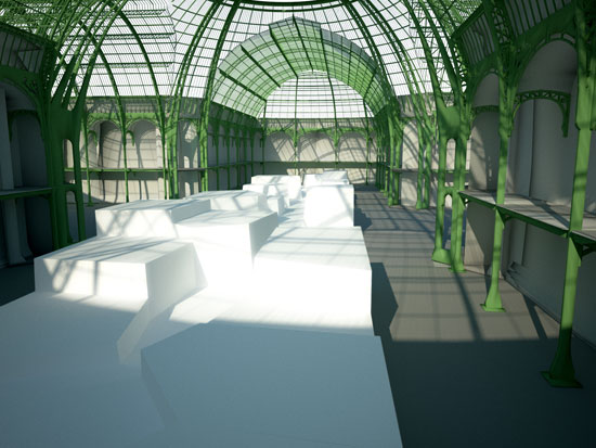 philippe rahm: 'white geology' scenography at la force de l'art 02, paris, france