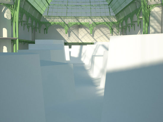 philippe rahm: 'white geology' scenography at la force de l'art 02, paris, france