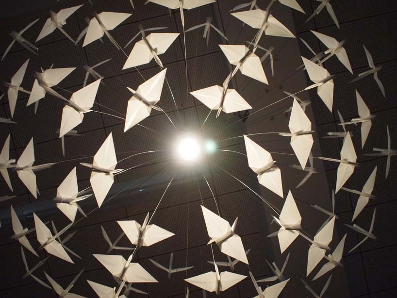 hiroki takada: origami crane chandelier of prayer