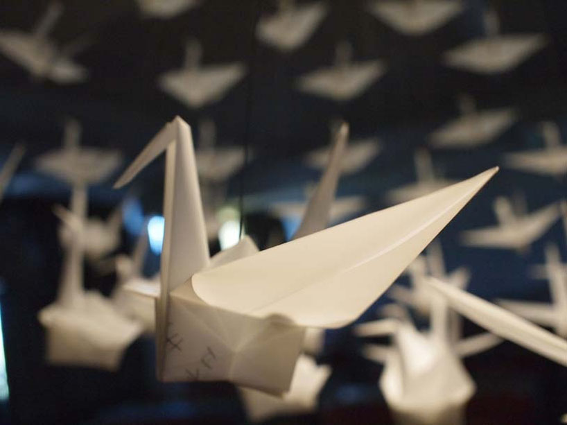 hiroki takada: origami crane chandelier of prayer