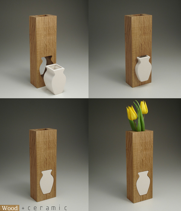 wood & ceramic vase