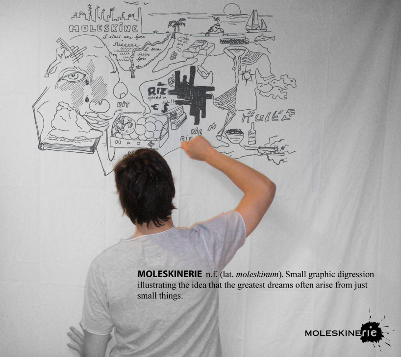 MOLESKINERIE  n.f. (lat. moleskinum). Small graphic digression