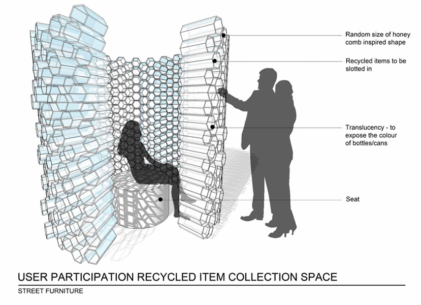 user participation recycled item collection space   street furniture