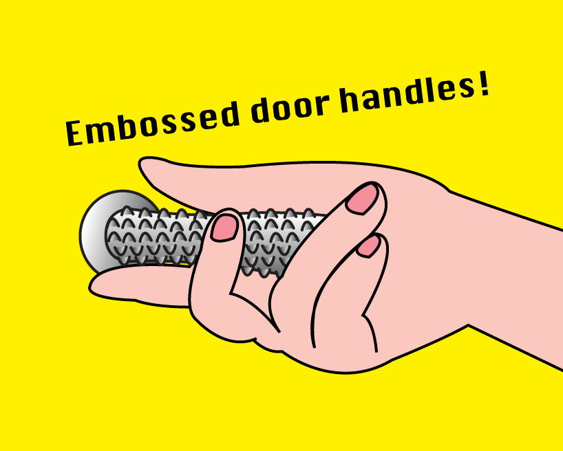 Embossed hands on door handles