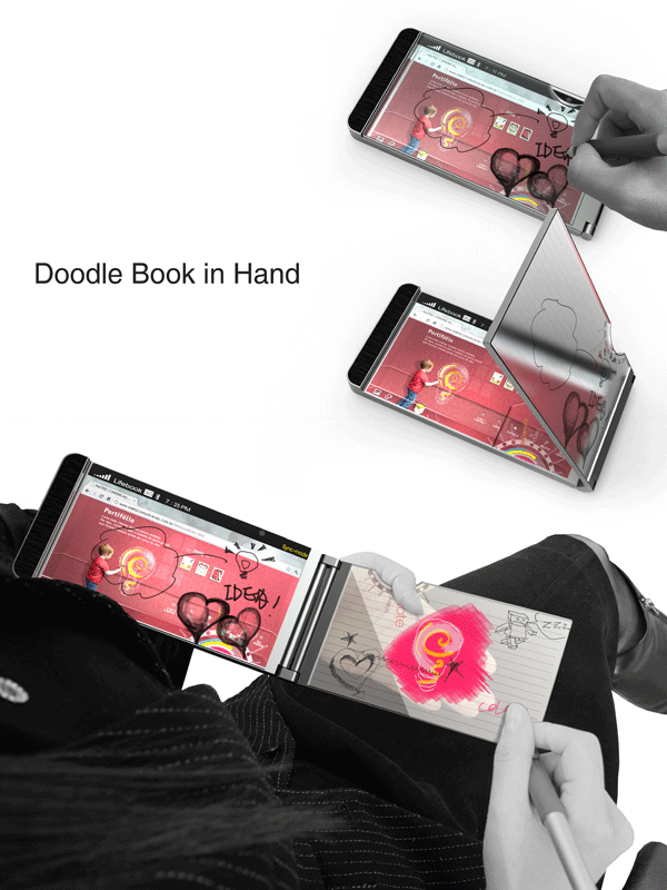 Doodle book in hand