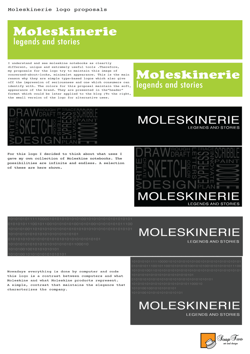 SoapTwo Proposals for the Moleskinerie Logo