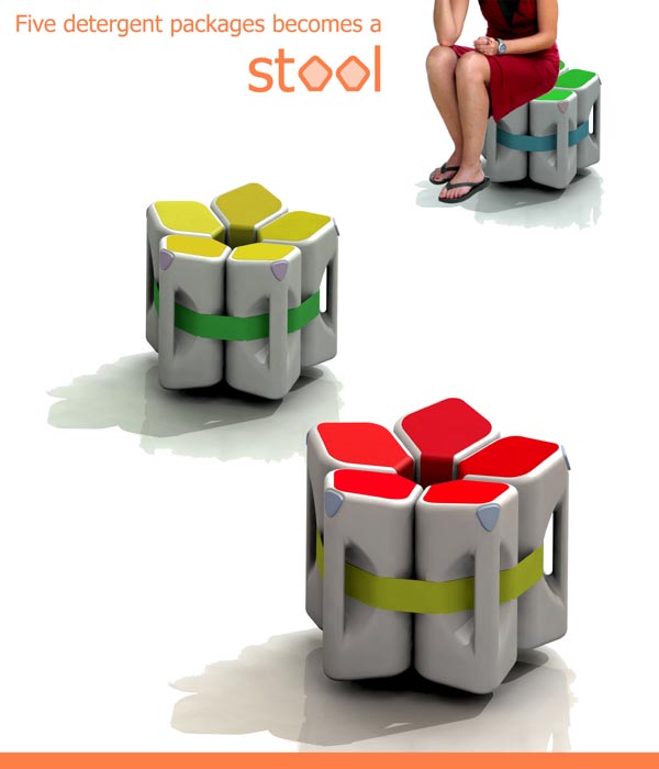 5 detergent packages  becomes a stool