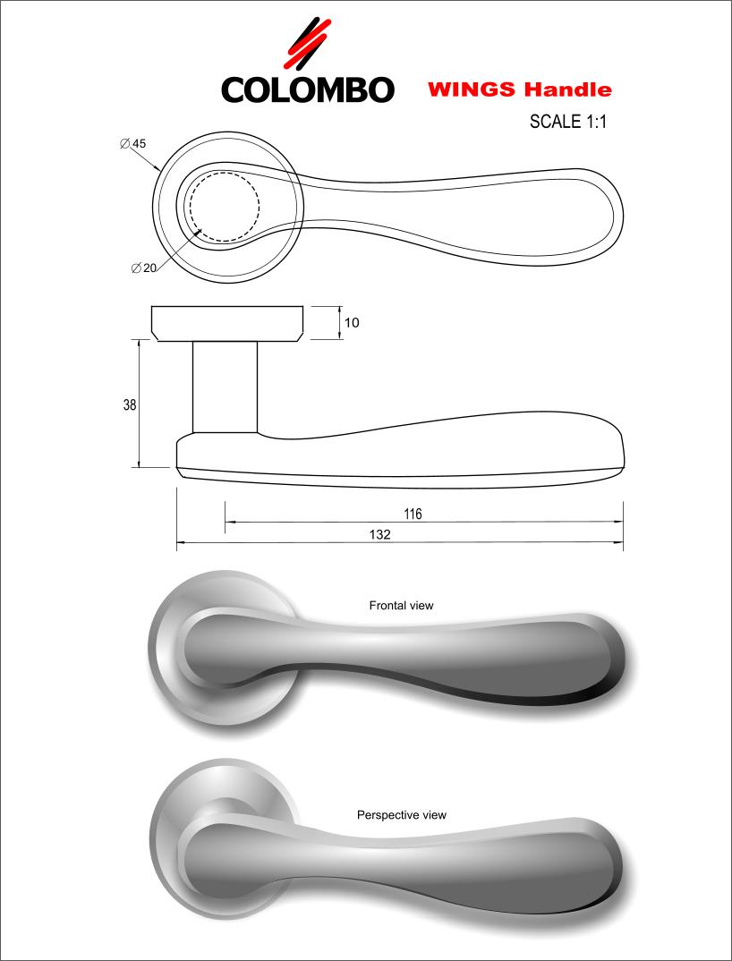 colombo door handle wings   donald wright, uk