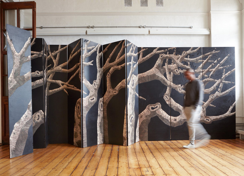liko carved wood panels by zoé ouvrier for gallery fumi