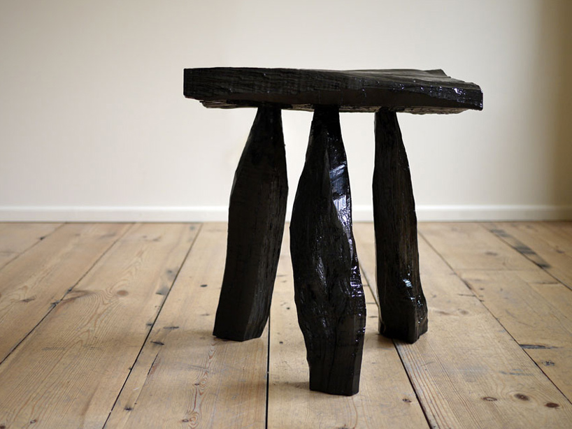 max lamb crafts urushi lacquer bench + stool from cleft chestnut found in london's springfield park