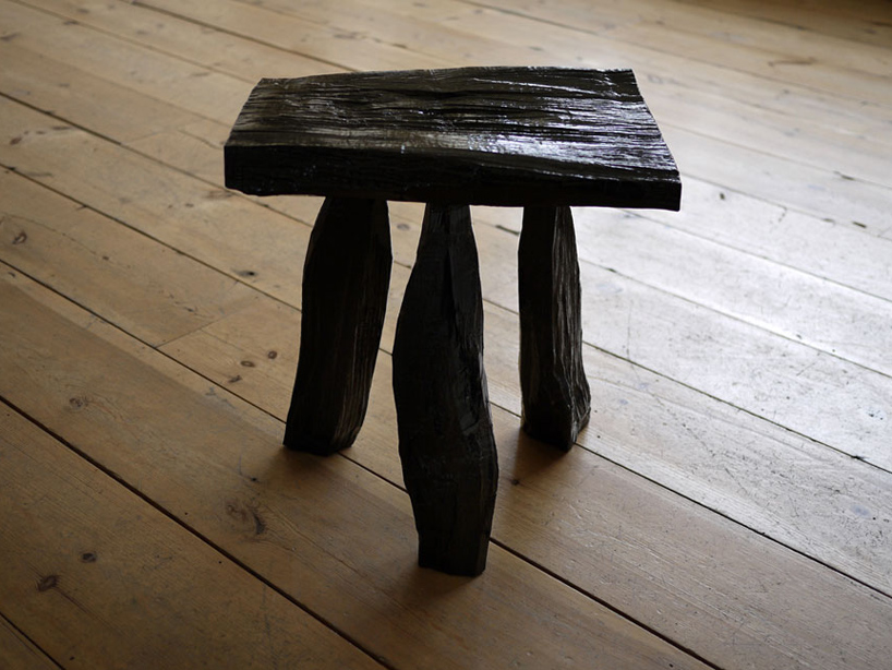 max lamb crafts urushi lacquer bench + stool from cleft chestnut found in london's springfield park