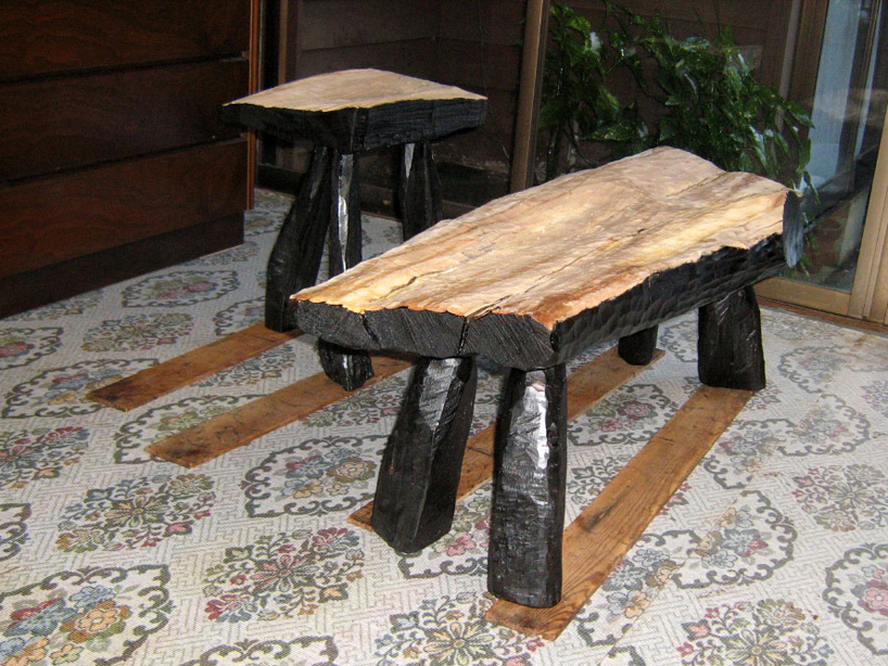 max lamb crafts urushi lacquer bench + stool from cleft chestnut