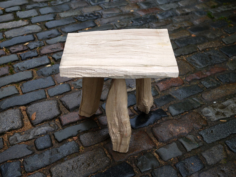 max lamb crafts urushi lacquer bench + stool from cleft chestnut found in london's springfield park