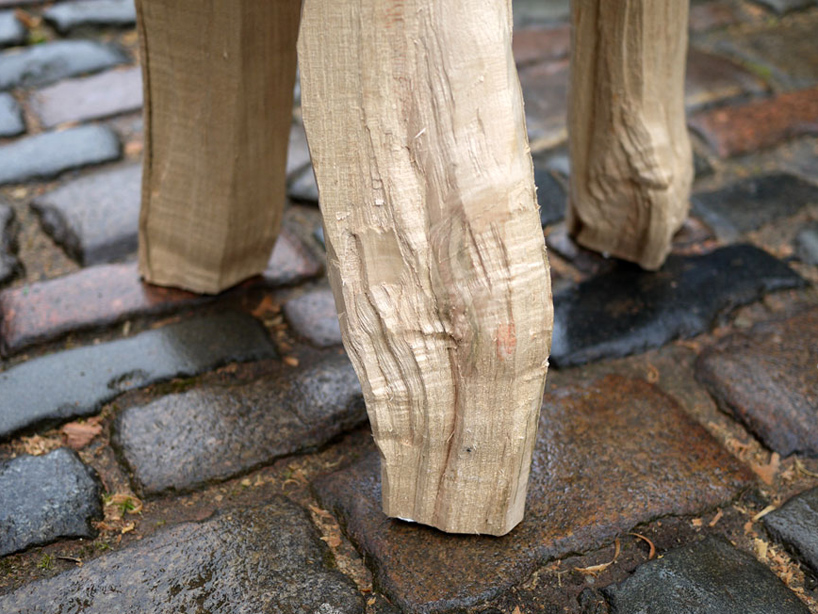 max lamb crafts urushi lacquer bench + stool from cleft chestnut found in london's springfield park