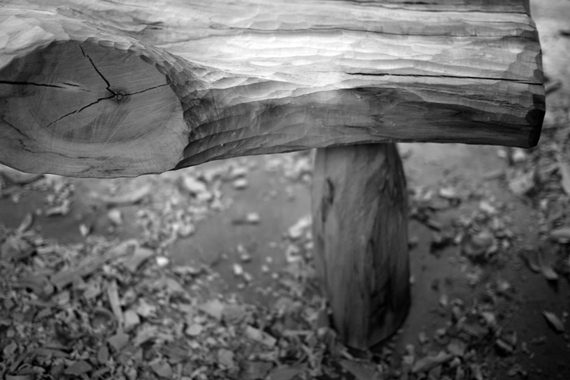 max lamb crafts urushi lacquer bench + stool from cleft chestnut found in london's springfield park