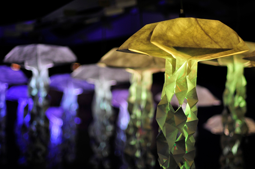jelly swarm   interactive origami lighting installation