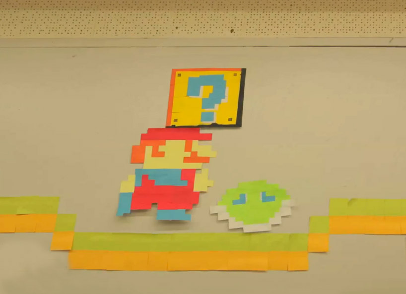 super mario stop motion made from 7000 sticky notes