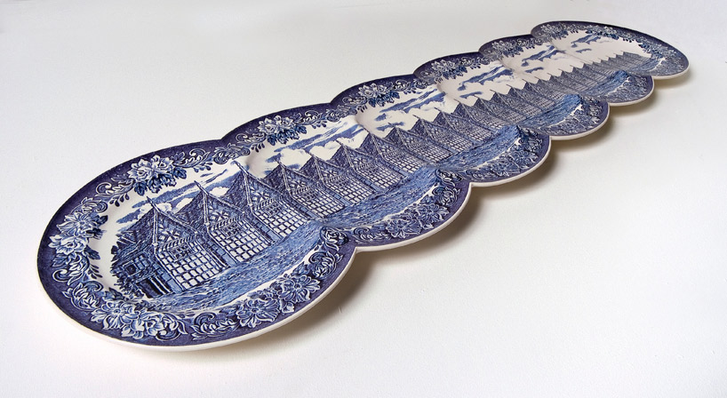 conjoined porcelain plates picturing dutch landscapes by maxime ansiau - 1