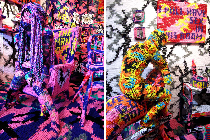 crocheted room by olek at tony's gallery, london