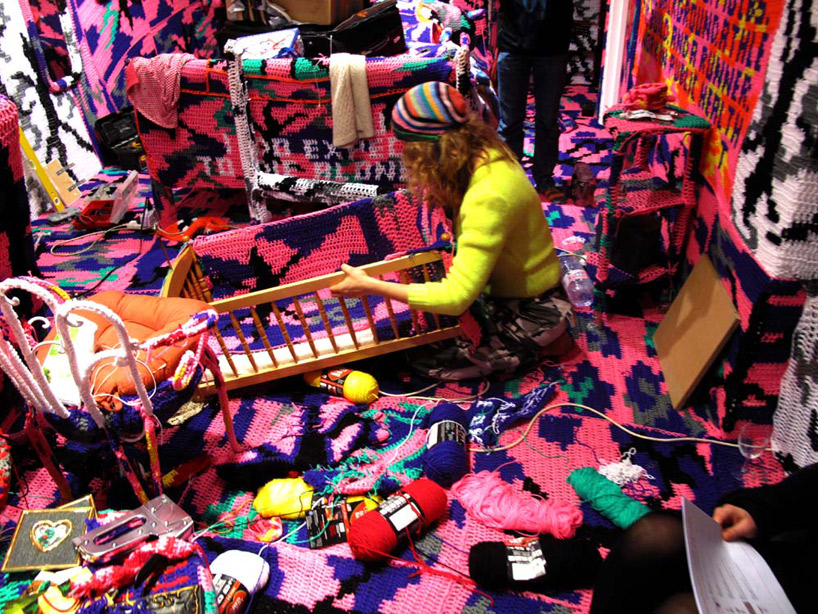 crocheted room by olek at tony's gallery, london