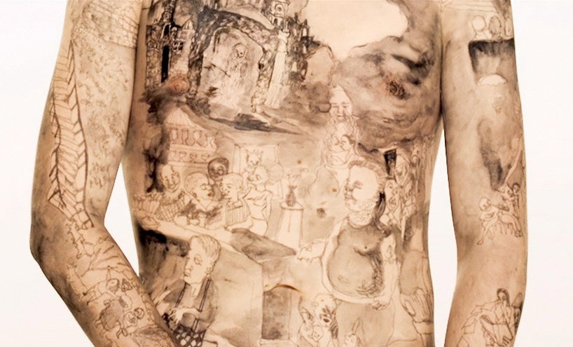 london cityscape drawn on a human canvas