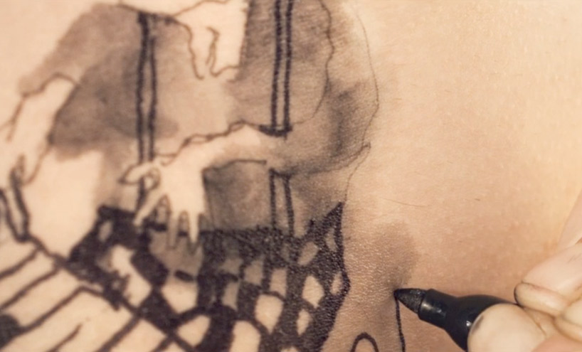 london cityscape drawn on a human canvas