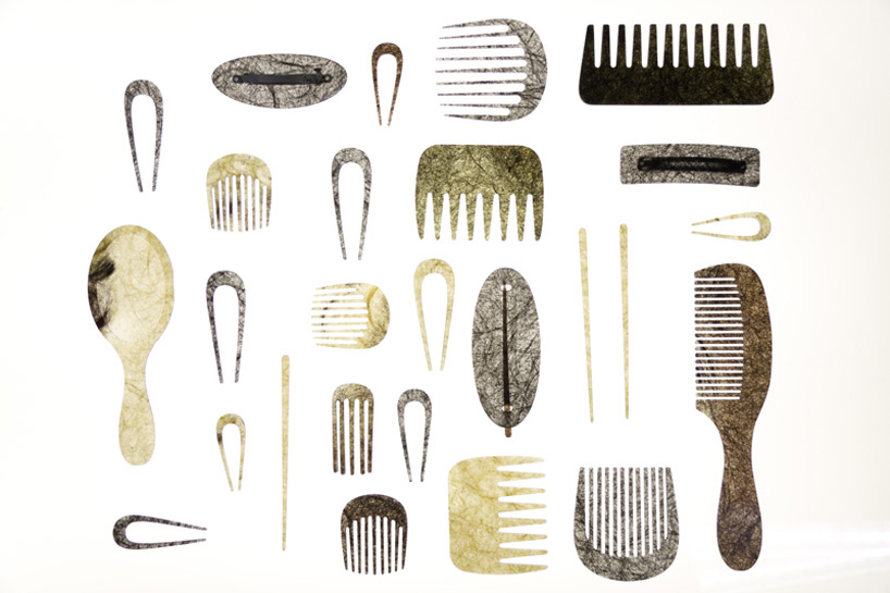 combs made from hair and resin by giorgia zanellato