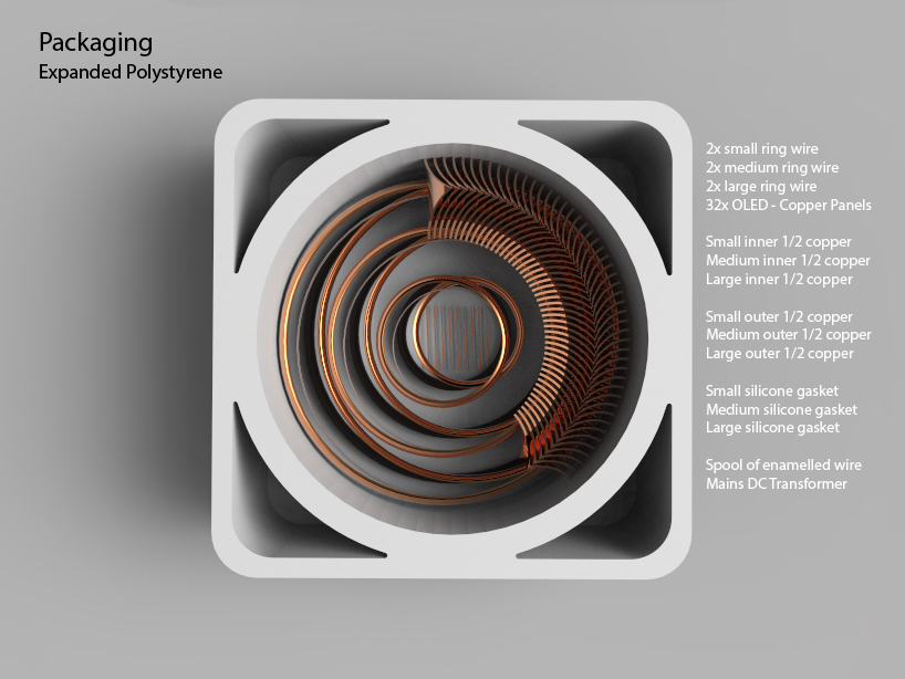 'Cascade' OLED Chandelier: Curved OLED Laminated Copper Elements