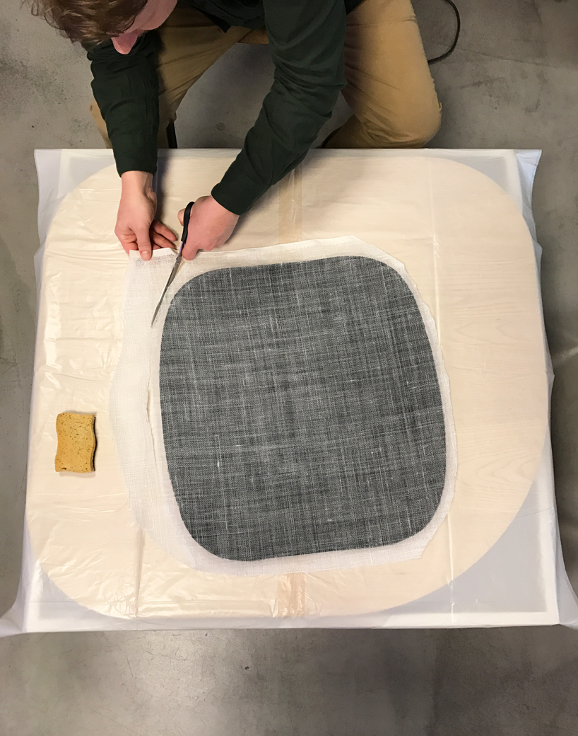 the tiss tiss chair uses a welding technique that evokes the appearance of textured denim