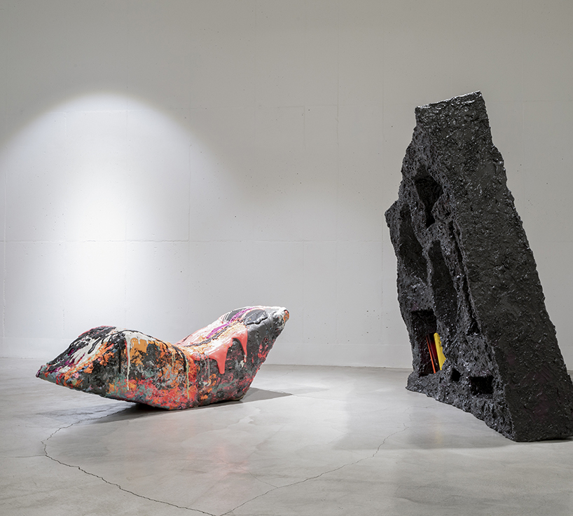 sang hoon kim's memory foam furniture looks like painted meteorite pieces