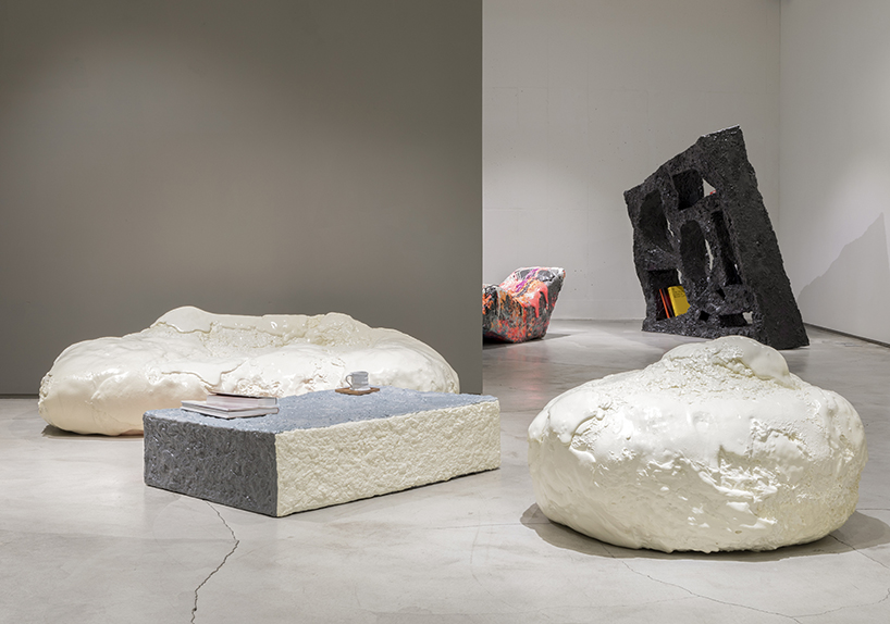 sang hoon kim's memory foam furniture looks like painted meteorite pieces