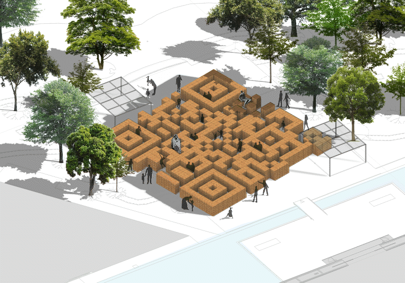 lacoste+stevenson forms sustainable temporary installation for NGV as giant QR code maze 