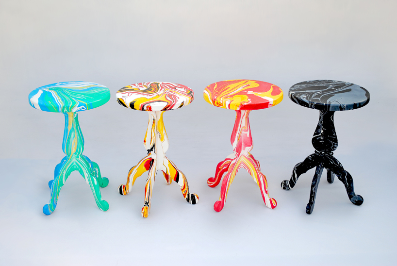 metafaux design: swirling stools dipped in marble paint colors