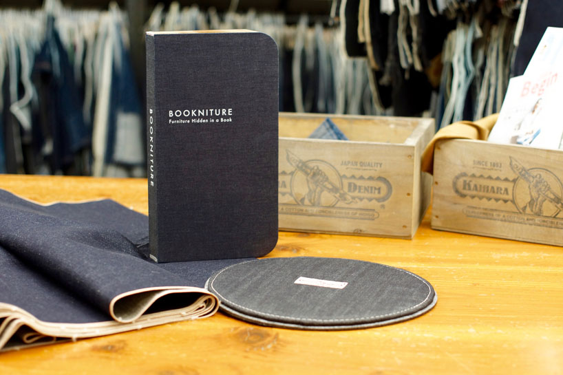 BOOKNITURE releases special edition stool using kaihara's selvedge denim fabric