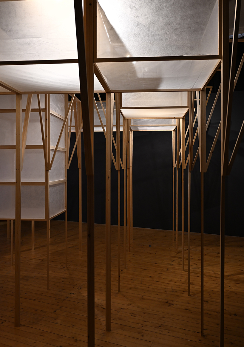 ryo yamada's site-specific timber installation visualizes future sea level at summerhall arts