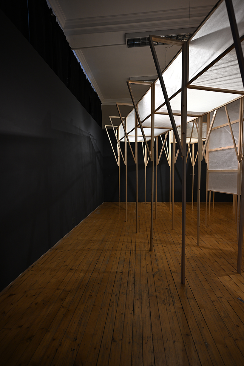 ryo yamada's site-specific timber installation visualizes future sea level at summerhall arts