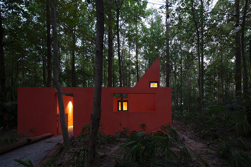 wiki world plants red timber cabin standing on stilts within chinese woodland