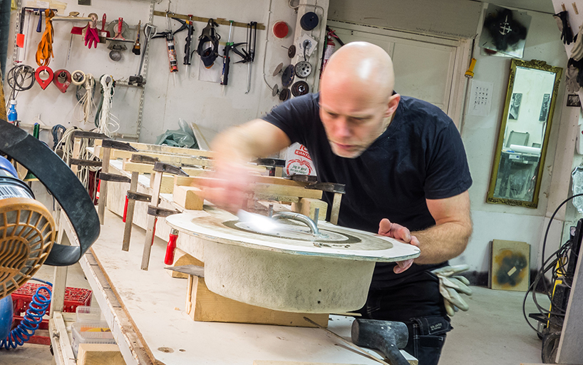 johan forsberg constructs grandfather clocks using concrete