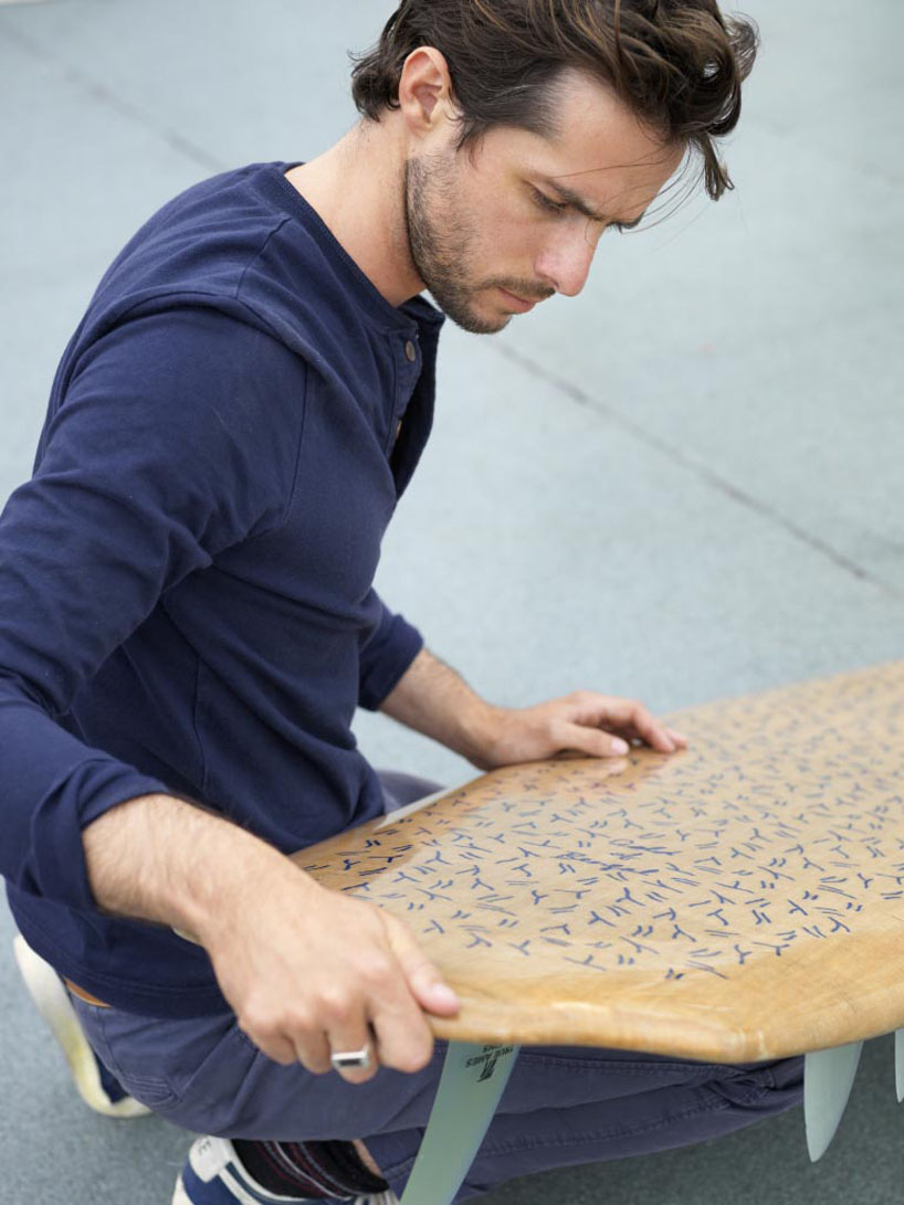 trust in design embroiders pattern into splash surfboard