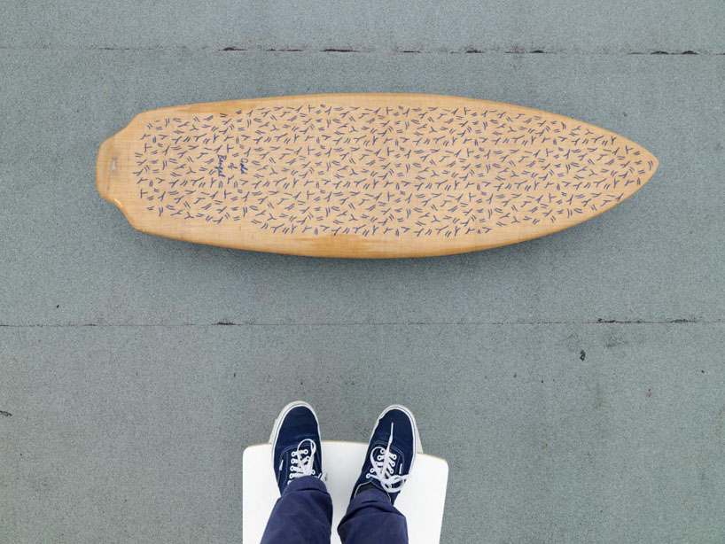 trust in design embroiders pattern into splash surfboard