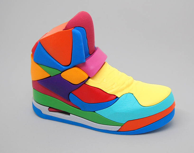 yoni alter recreates the NIKE air jordan as a multi-color 3D puzzle