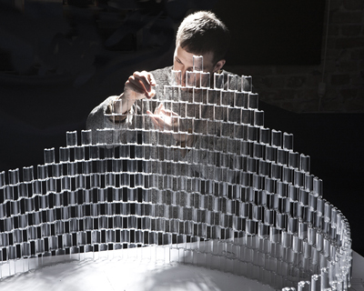 transparent LEGO chandelier by tobias tostesen